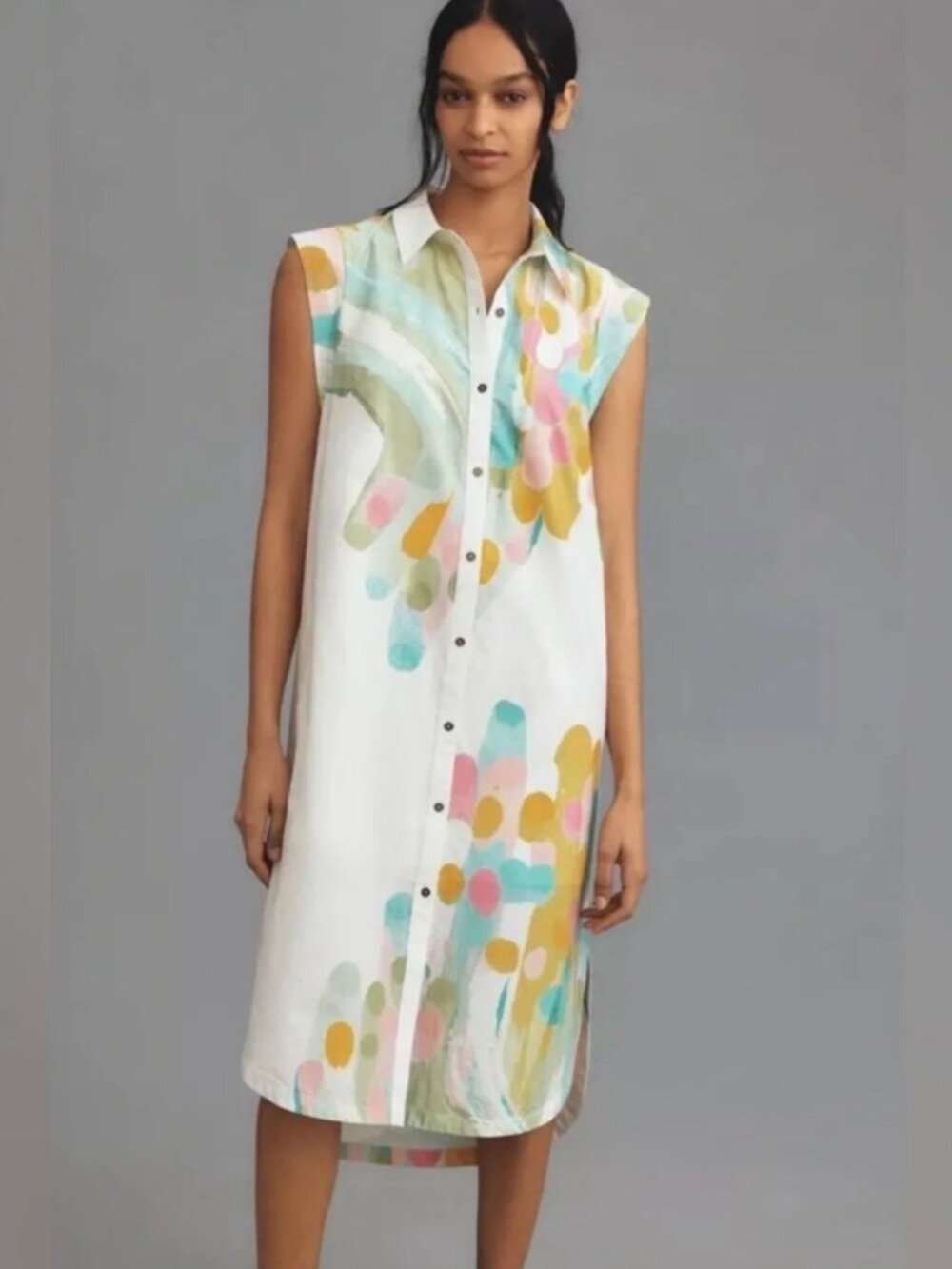 Maeve By Anthropologie Lillian Cap Sleeve Button Front Midi Dress Size Large
